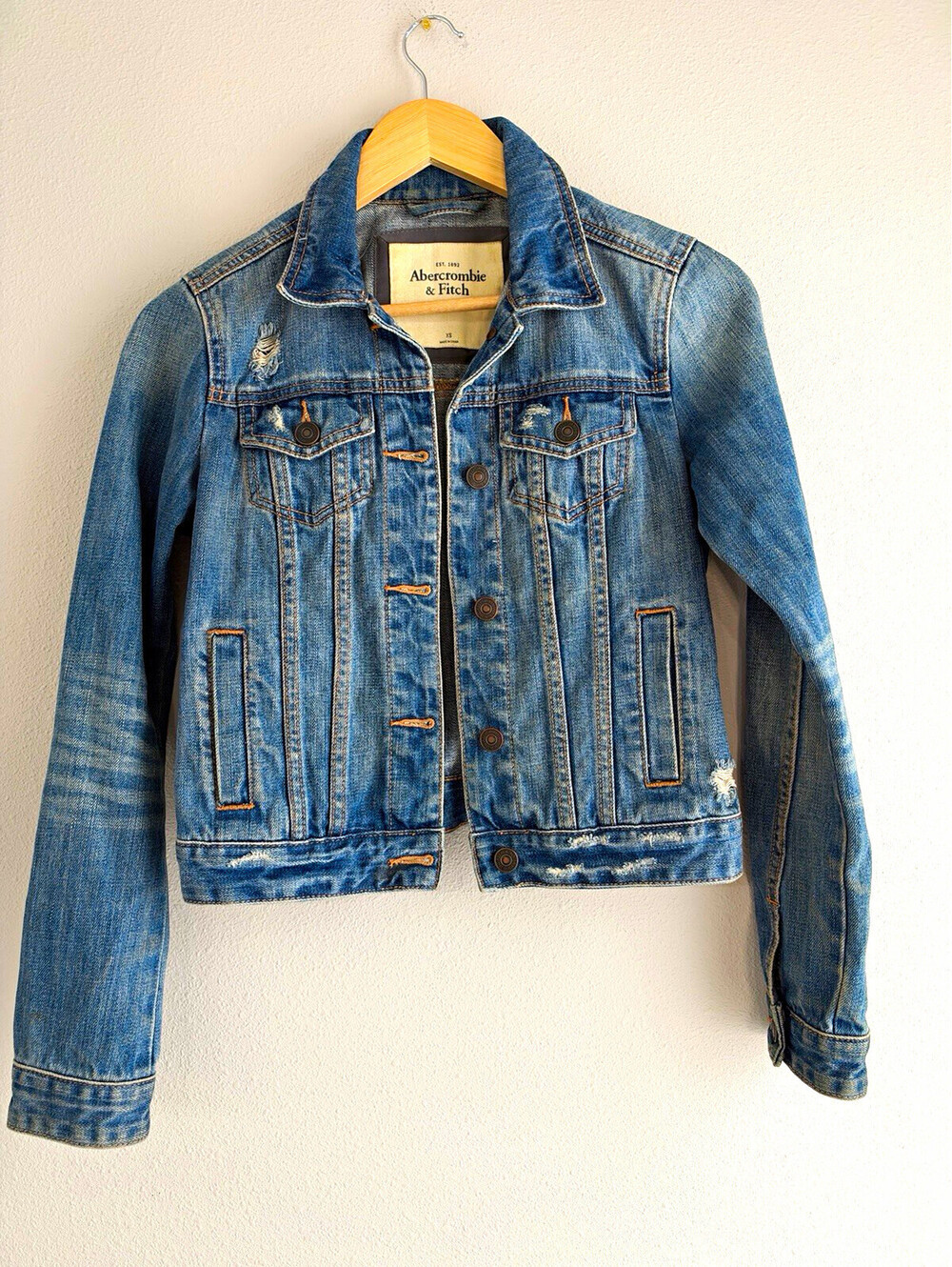 vintage-style Abercrombie & Fitch Distressed Denim Trucker Jacket size XL